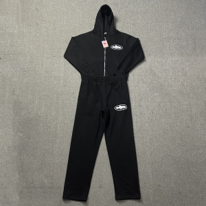 Corteiz Puff Print Zip Up Tracksuit Black