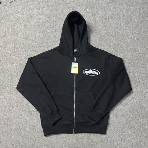 Corteiz Puff Print Zip Up Hoodie Black
