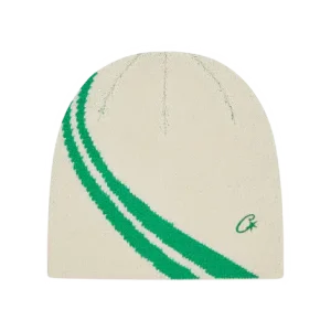 KNIT STRIPE BEANIE V2 [GREEN & CREAM]